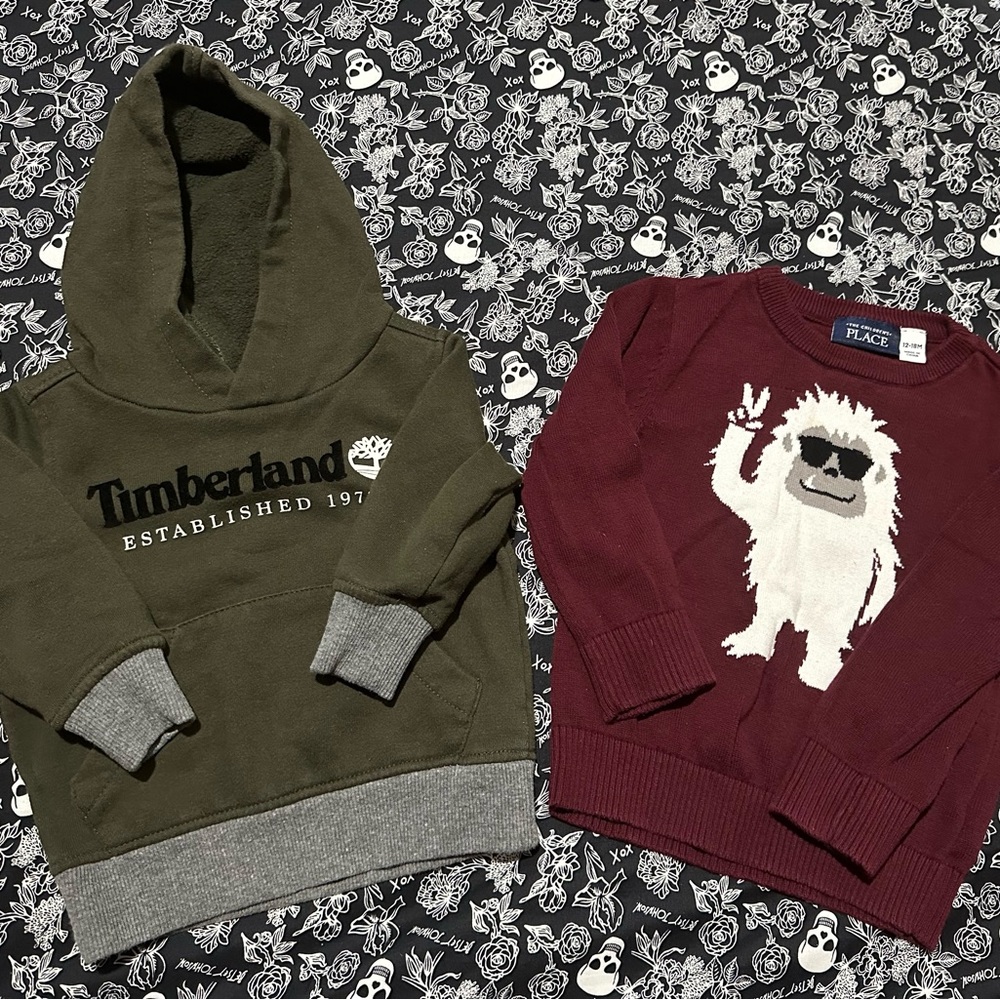 Timberland Olive Hoodie and Burgundy Yeti Sweater Set